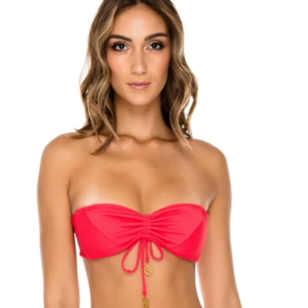 Luli Fama Triana Bandeau in flamingo, Size Small